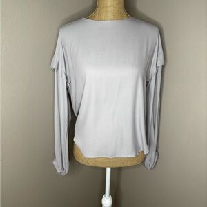 Lush Women's Purple-Gray Blouse with Ruffle Sleeves Key Hole Back Button Size M